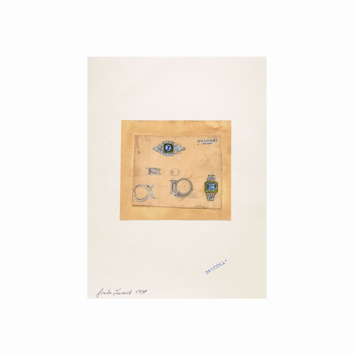Giulio Zancolla, Lotto di Undici Disegni Preparatori per Gioielli