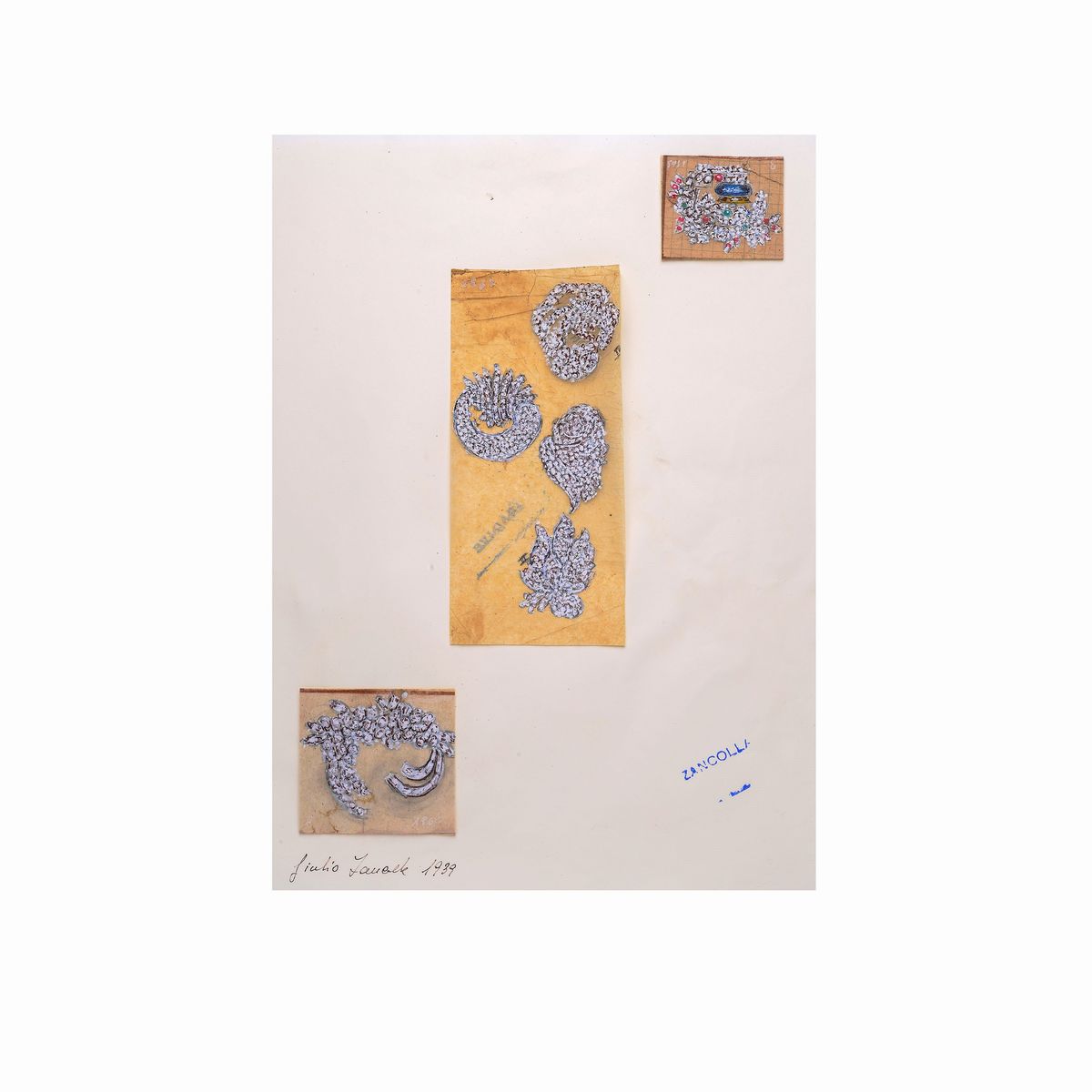Giulio Zancolla, Lotto di Dodici Disegni Preparatori per Gioielli