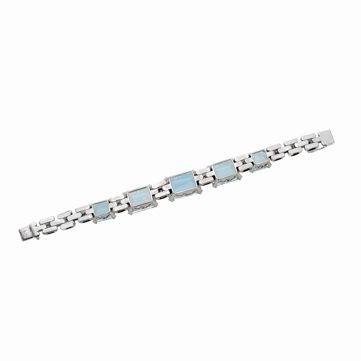 Bracciale in oro bianco 18k , diamanti e acquemarine