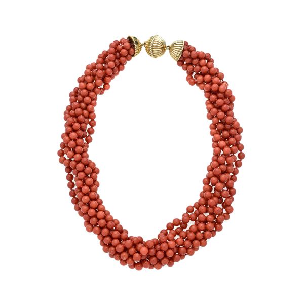 Millefili necklace in yellow gold and red coral