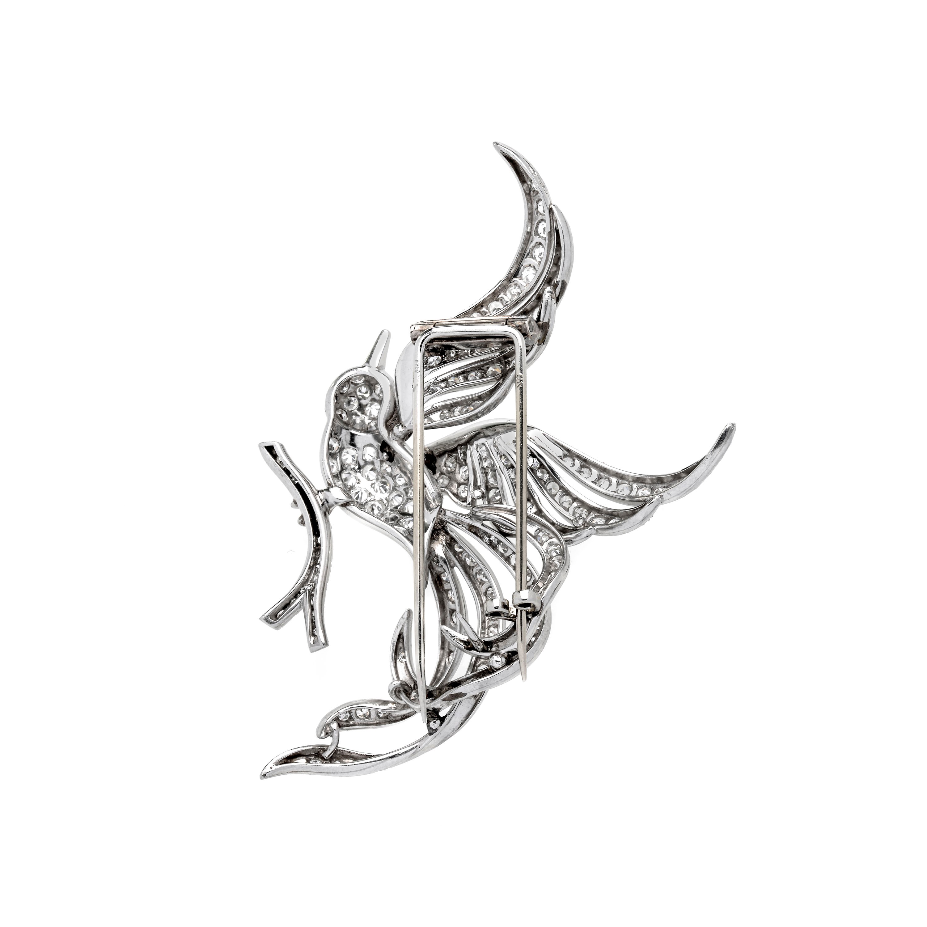 Clip Uccello del Paradiso in oro bianco 18k e diamanti