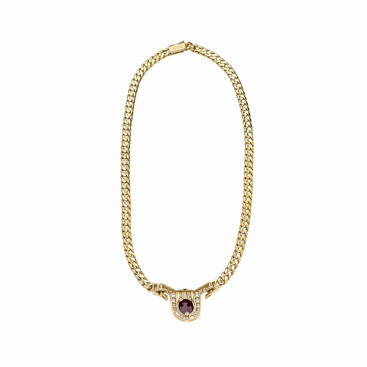 Girocollo in oro giallo 18k, diamanti e rubino