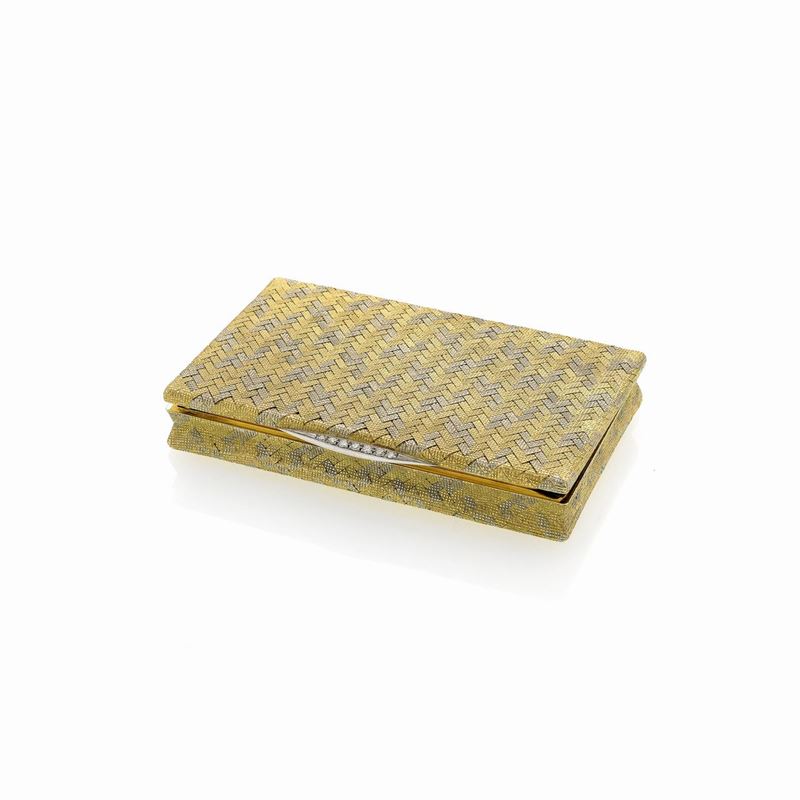 Scatola Portacipria in oro giallo 18kt, oro bianco e diamanti