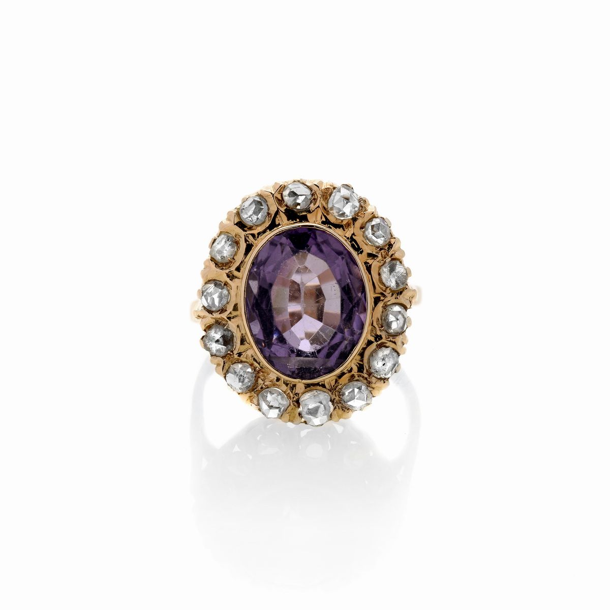 Anello a margherita in oro rosa 18 kt , diamanti e ametista