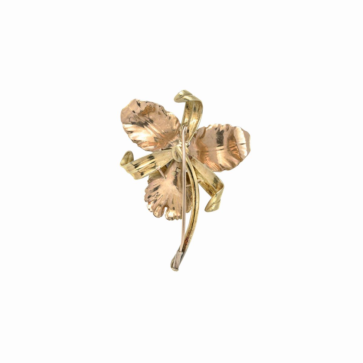 Grande spilla Orchidea in oro giallo 18 kt e diamanti