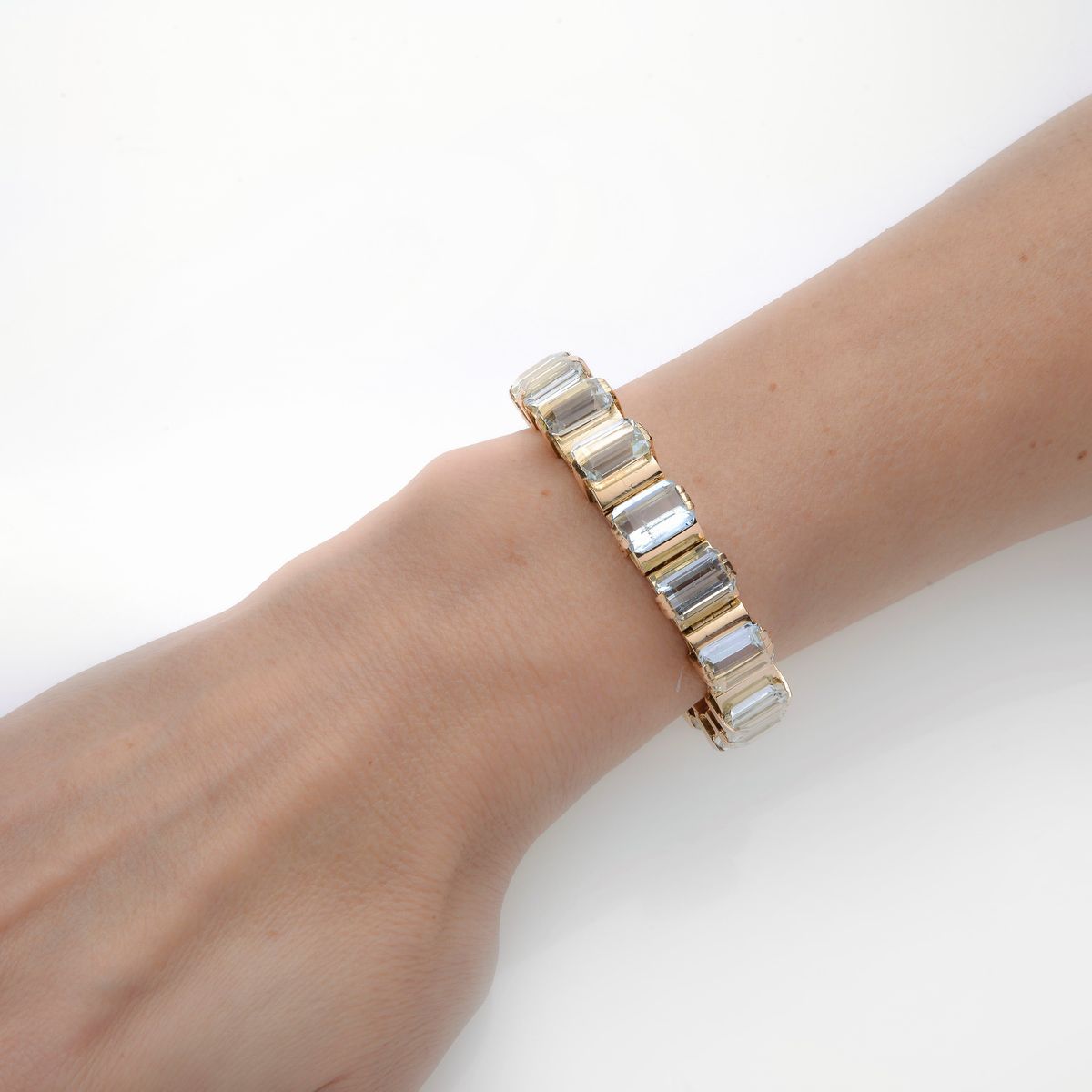 Bracciale in oro rosa 18 kt e acquamarine