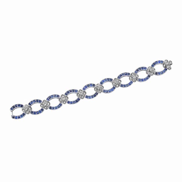 Bracciale in oro bianco 18 kt, diamanti e zaffiri
