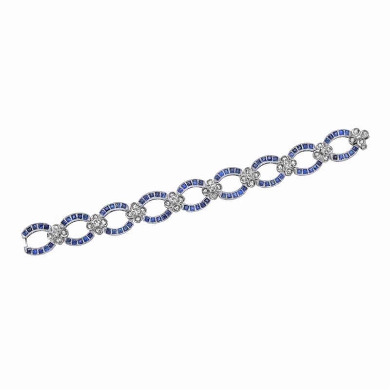 Bracciale in oro bianco 18 kt, diamanti e zaffiri