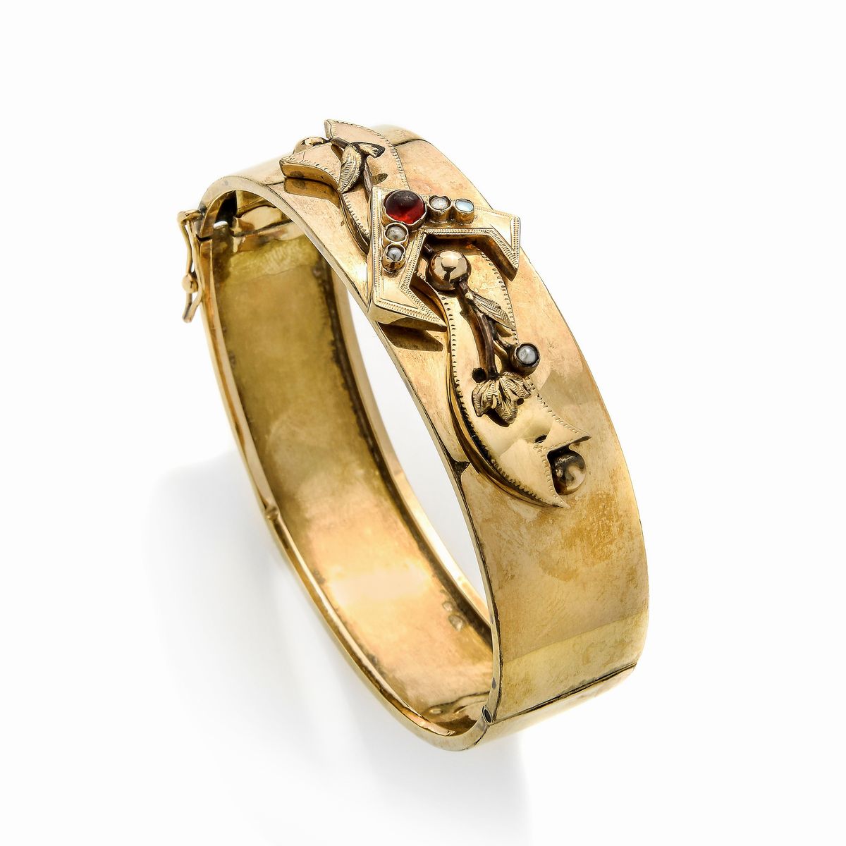 Bracciale rigido in oro18 kt e microperle