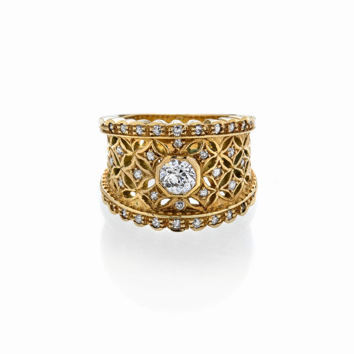 Anello a fascia in oro giallo 18 kt e diamanti