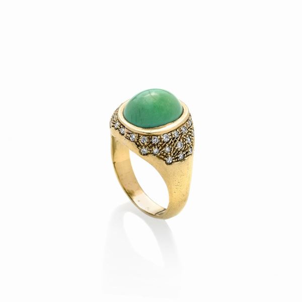 Ring in 18kt yellow gold, diamonds and turquoise