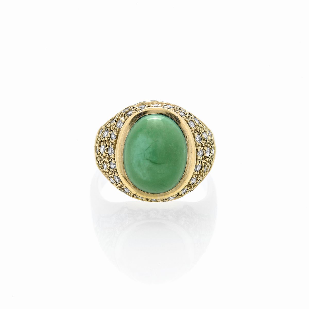 Anello in oro giallo 18 kt, diamanti e turchese