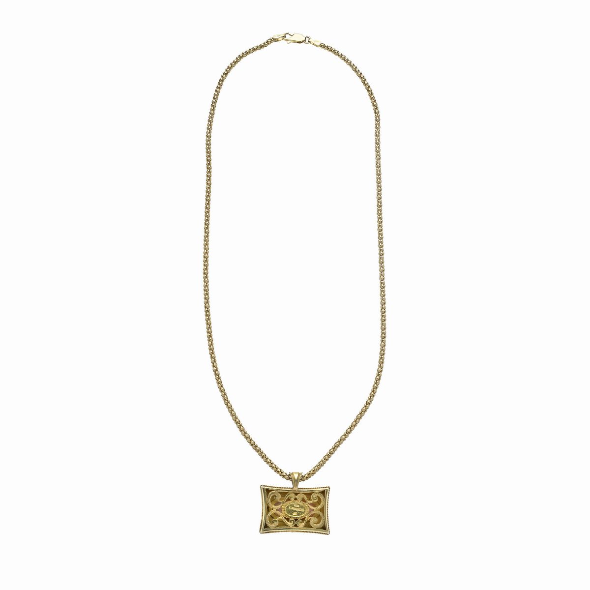 Catena con pendente in oro giallo 18 kt e corallo rosa