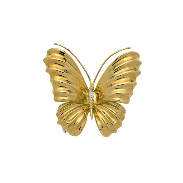 Big butterfly brooch in 18 kt yellow gold, white gold and diamonds