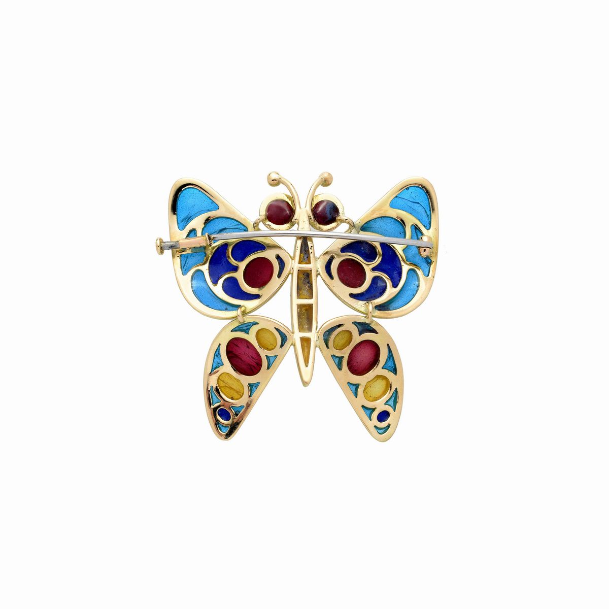 Grande spilla Farfalla in oro giallo 18kt e smalti policromi