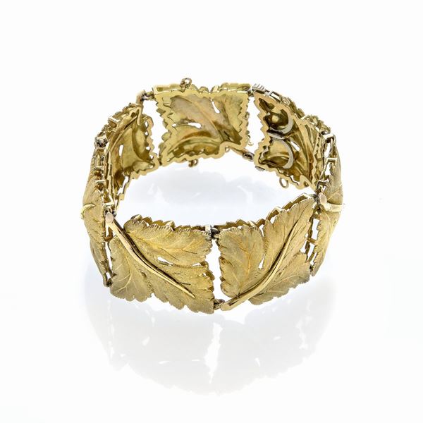Bracciale in oro giallo 18 kt sette foglie