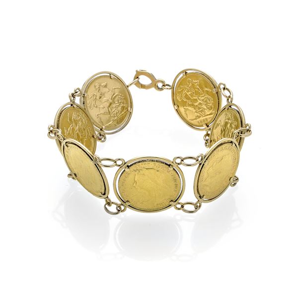 18 kt yellow gold bracelet with seven pounds