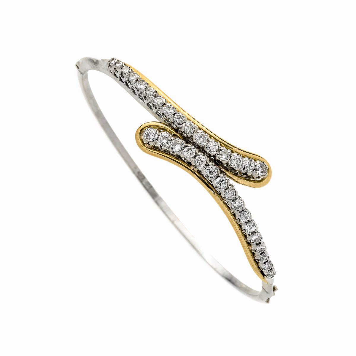 Bracciale rigido in oro giallo e oro bianco 18 kt e diamanti