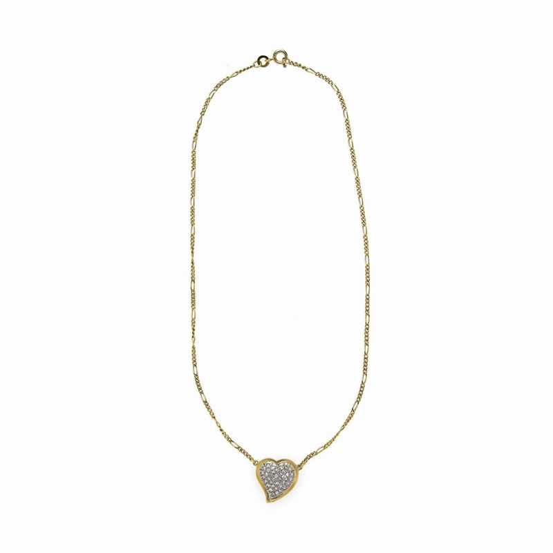 Catena con cuore in oro giallo 18 kt, oro bianco e diamanti e bracciale in oro giallo e acciaio