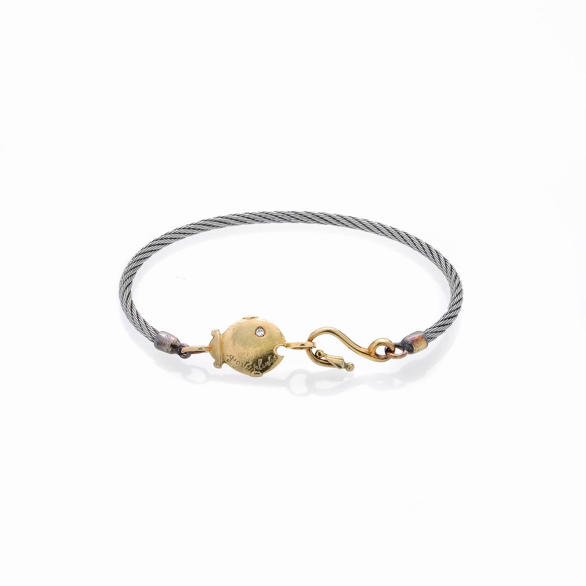 Catena con cuore in oro giallo 18 kt, oro bianco e diamanti e bracciale in oro giallo e acciaio