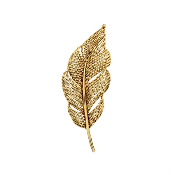 Grande spilla Foglia in oro giallo