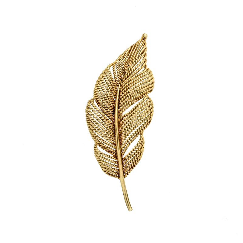 Grande spilla Foglia in oro giallo