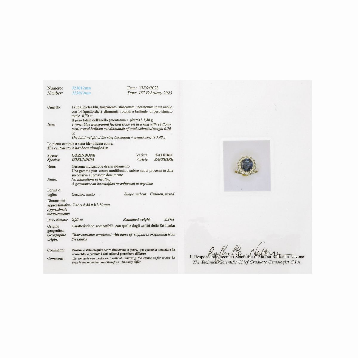 Anello a margherita in oro bianco, diamanti e zaffiro naturale Sri Lanka