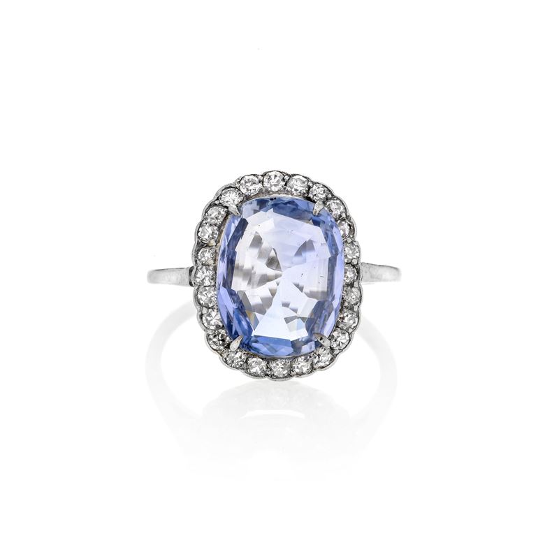 Anello in platino, diamanti e zaffiro Ceylon naturale