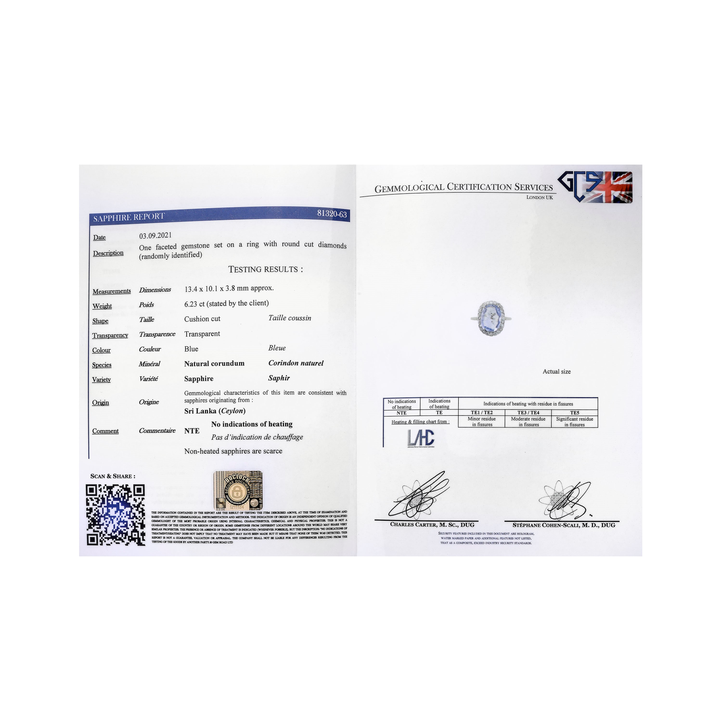 Anello in platino, diamanti e zaffiro Ceylon naturale