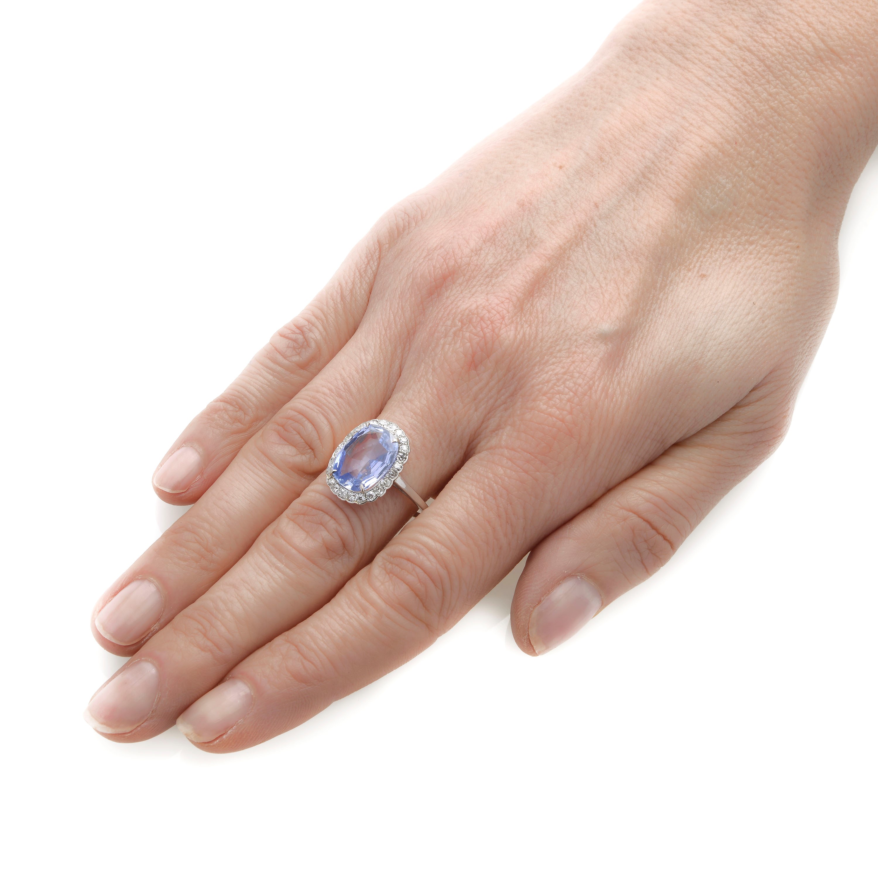 Anello in platino, diamanti e zaffiro Ceylon naturale