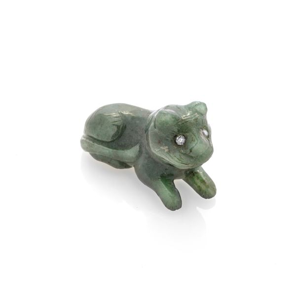 Aventurine panther with brilliant cut diamond eyes  - Auction Antique, Modern and Design Jewelery Auction - Curio - Casa d'aste in Firenze