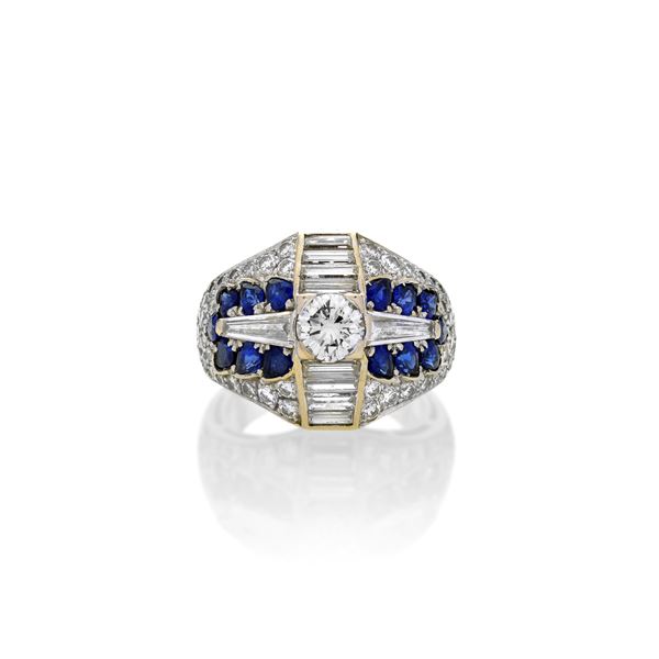 PAOLO PENCO Domed band ring in white gold, sapphires and diamonds