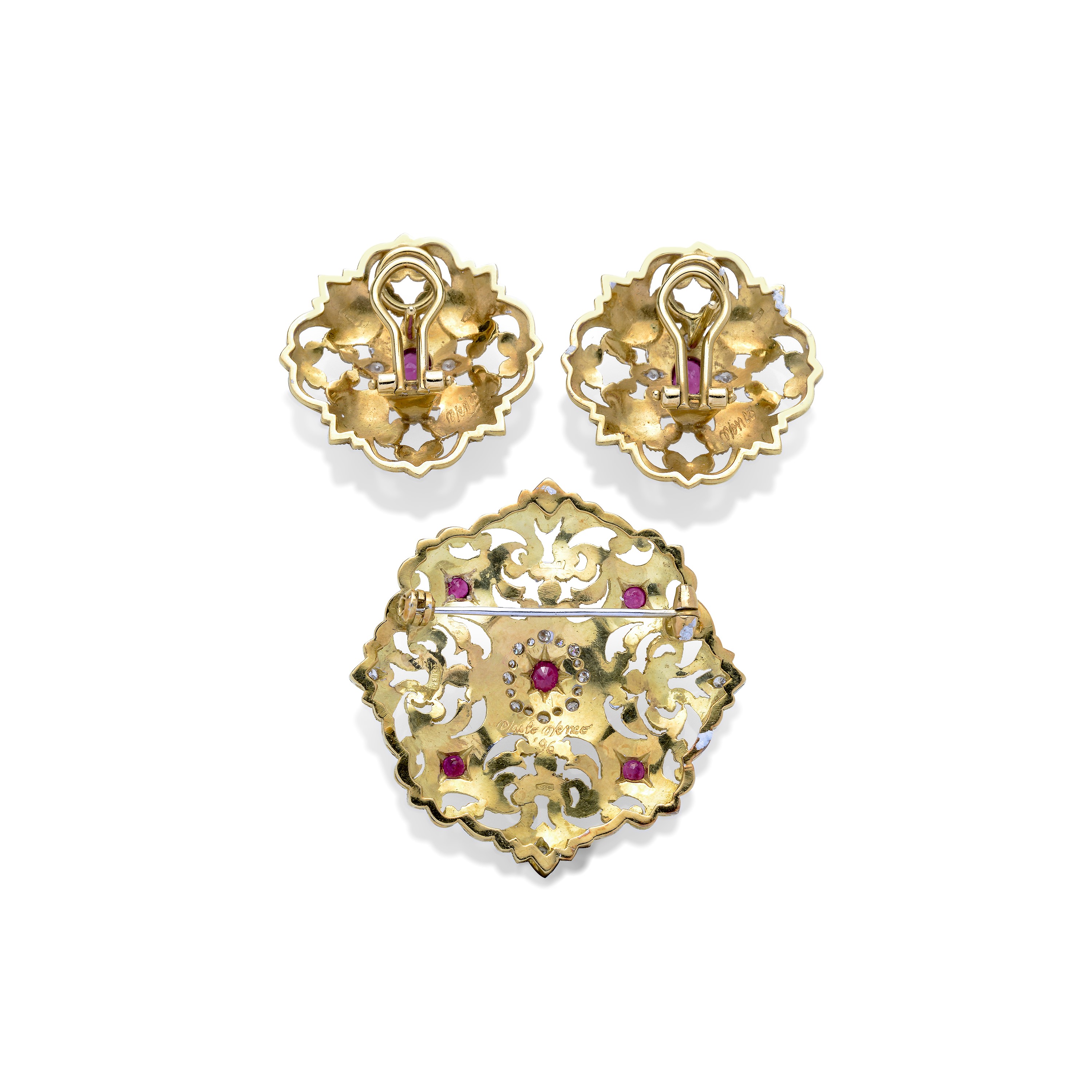 PAOLO PENCO Parure di ispirazIone floreale in oro bianco, giallo, diamanti e rubini