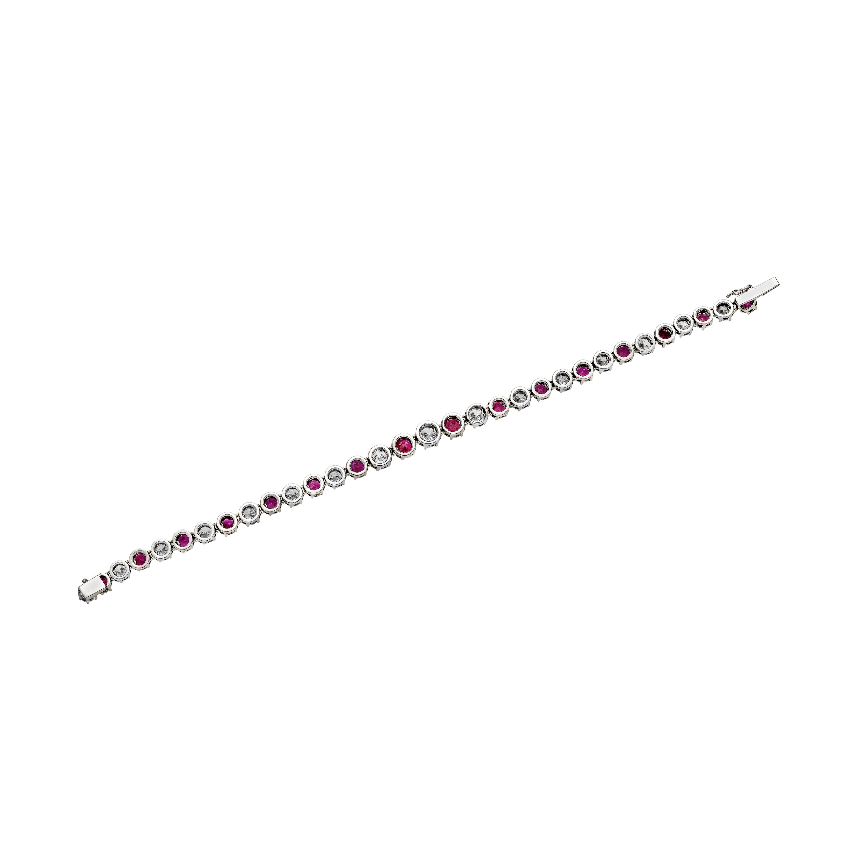 Bracciale tennis in oro bianco, diamanti e rubini