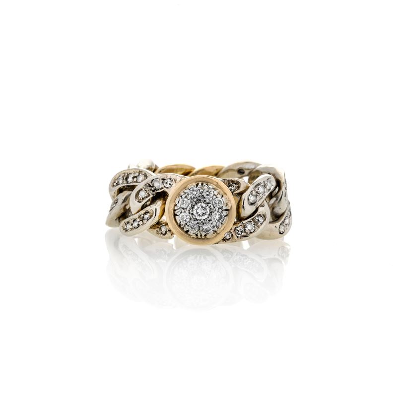 Anello in Oro Giallo, Oro Bianco e Diamanti