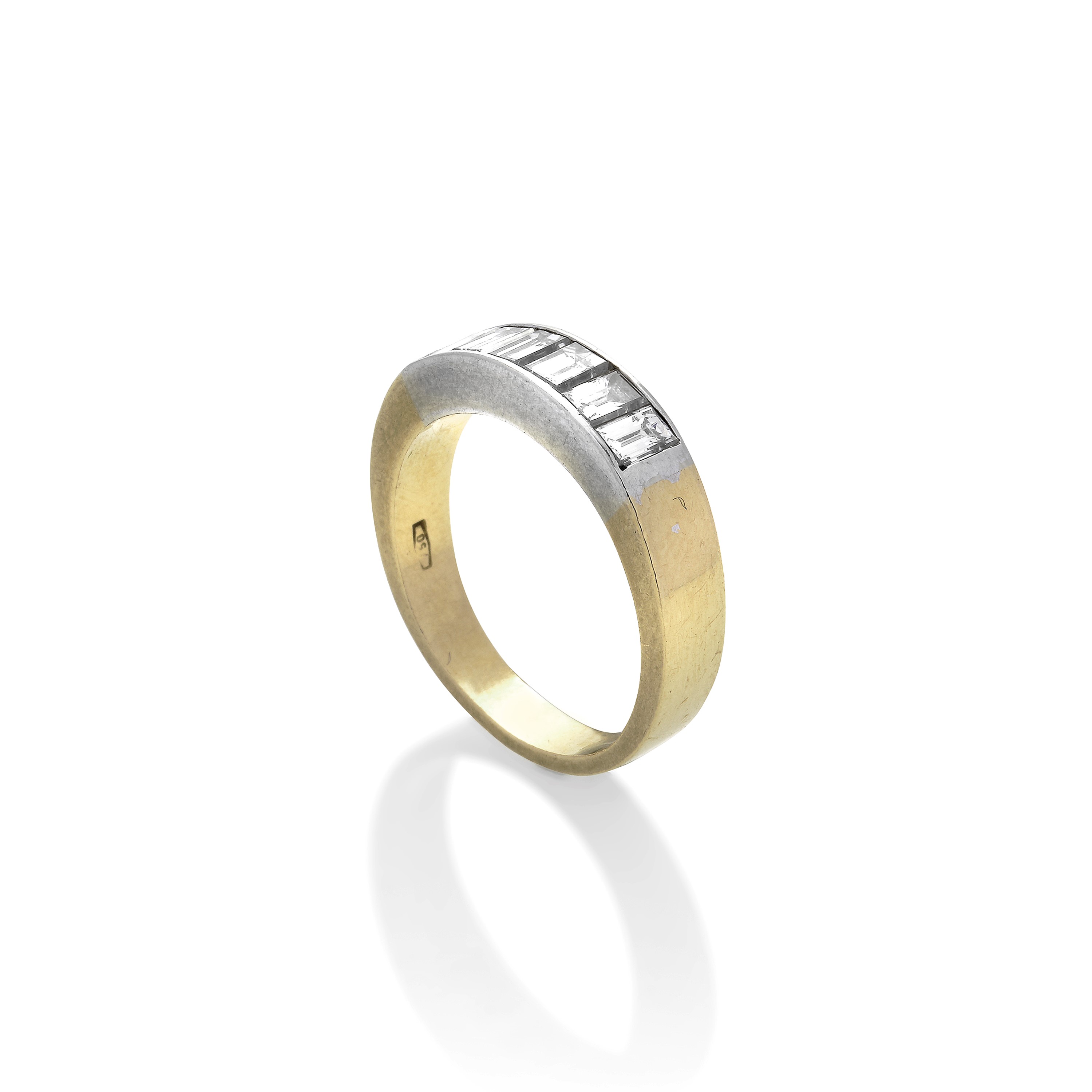 Anello a Fascia in Oro Giallo, Oro Bianco e Diamanti