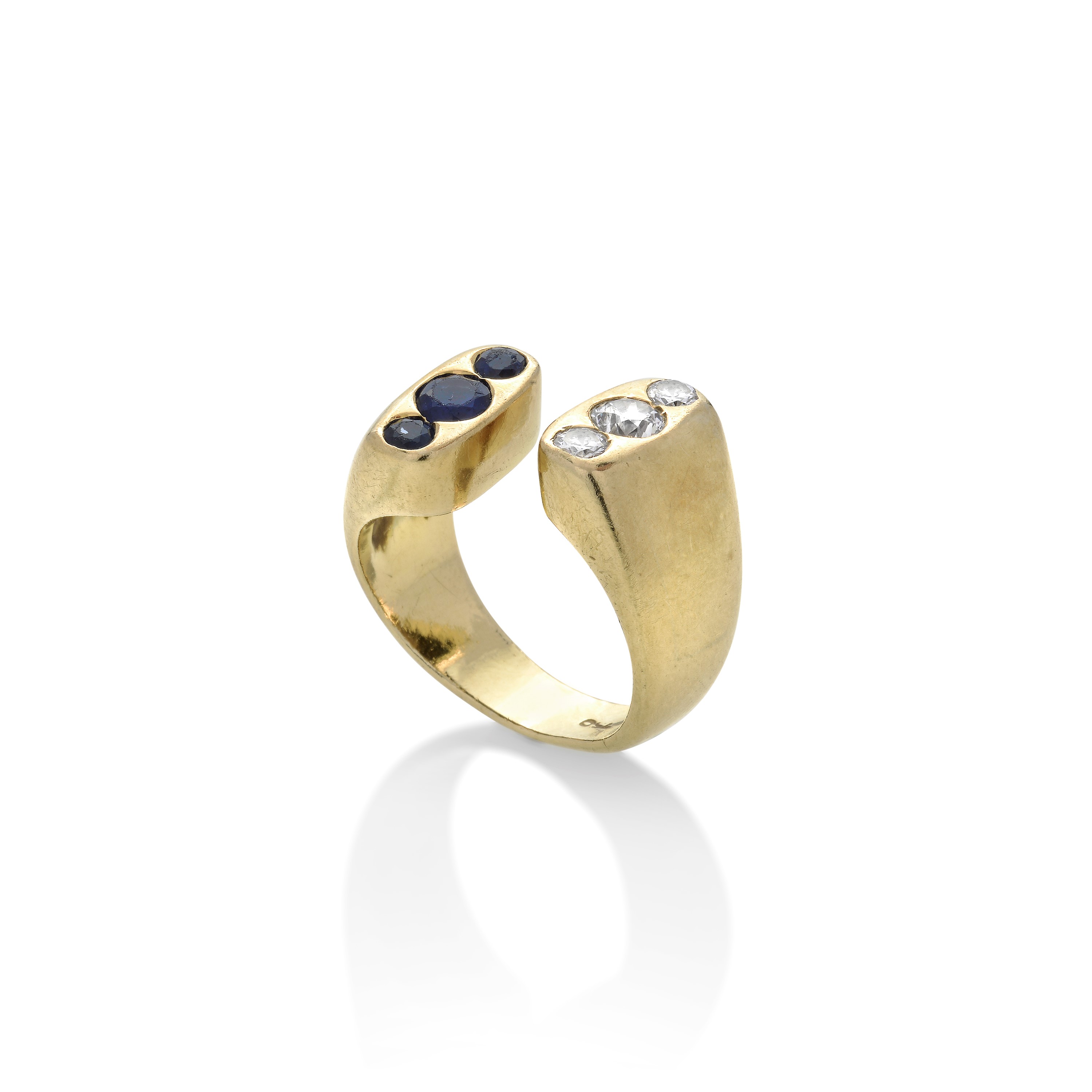 Anello Contrariè in Oro Giallo, Diamanti e Zaffiri
