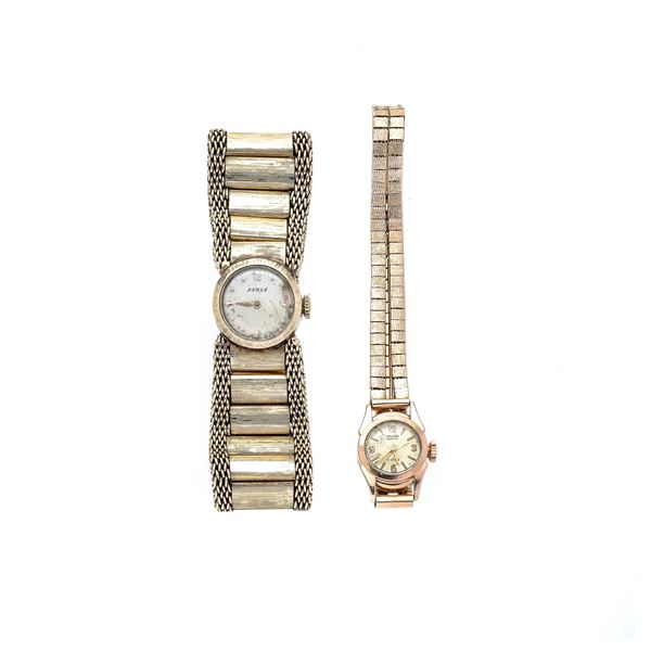 Lady's watch in 14 kt yellow gold Perlé and another Valmon brand in 18 kt gold