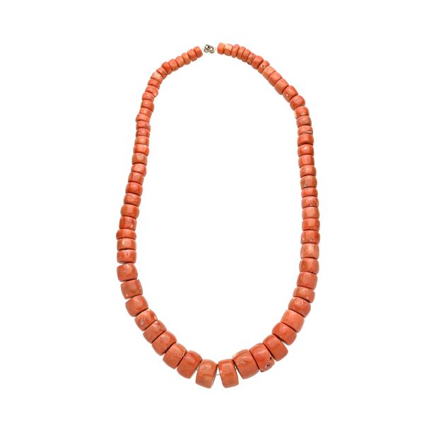 Large pink south sea coral and silver necklace