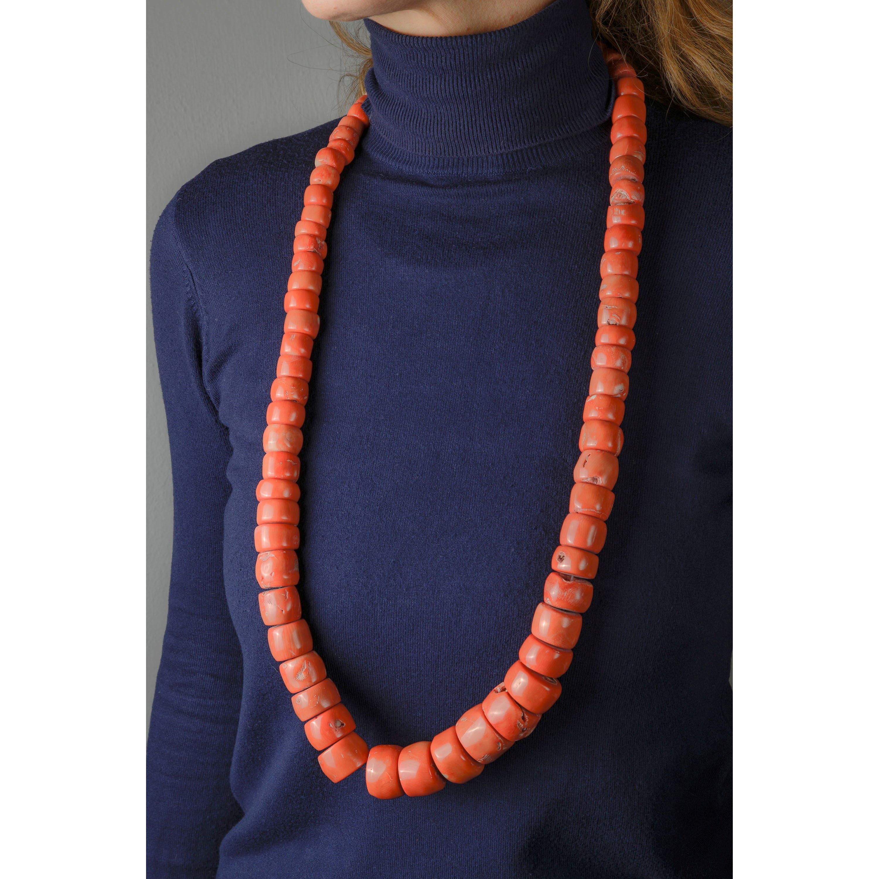 Grande Collana in Corallo Rosa dei Mari del Sud e Argento
