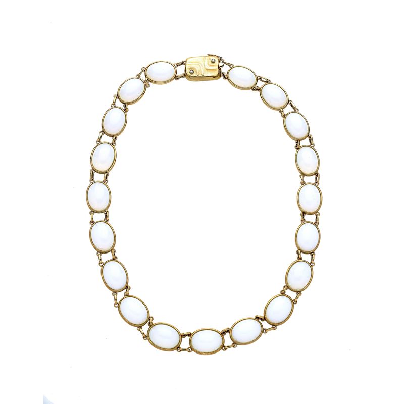Collana in oro giallo, diamanti e pietra di luna