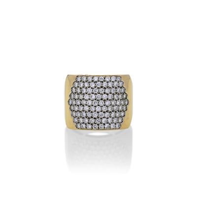 Alto Anello a Fascia in Oro Giallo e Pavè di Brillanti
