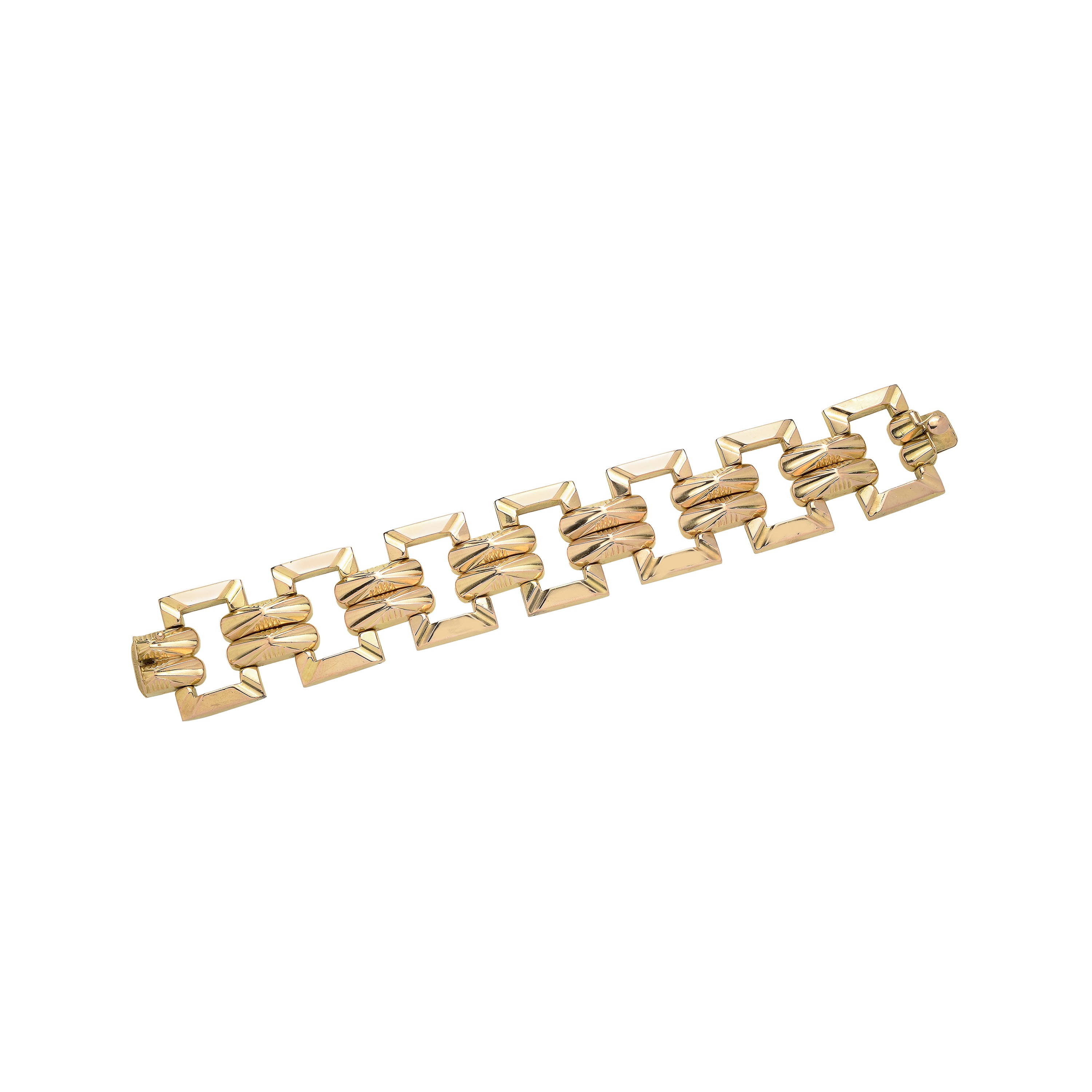 Alto bracciale di ispirazione geometrica in oro giallo
