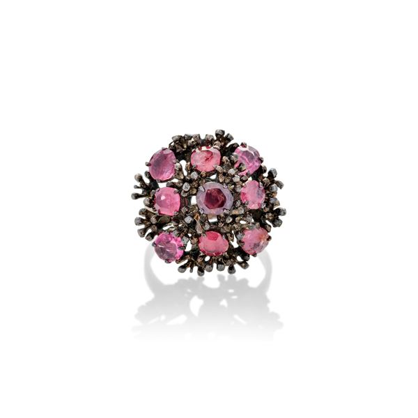 Ring in burnished gold and PINK SPINELLI