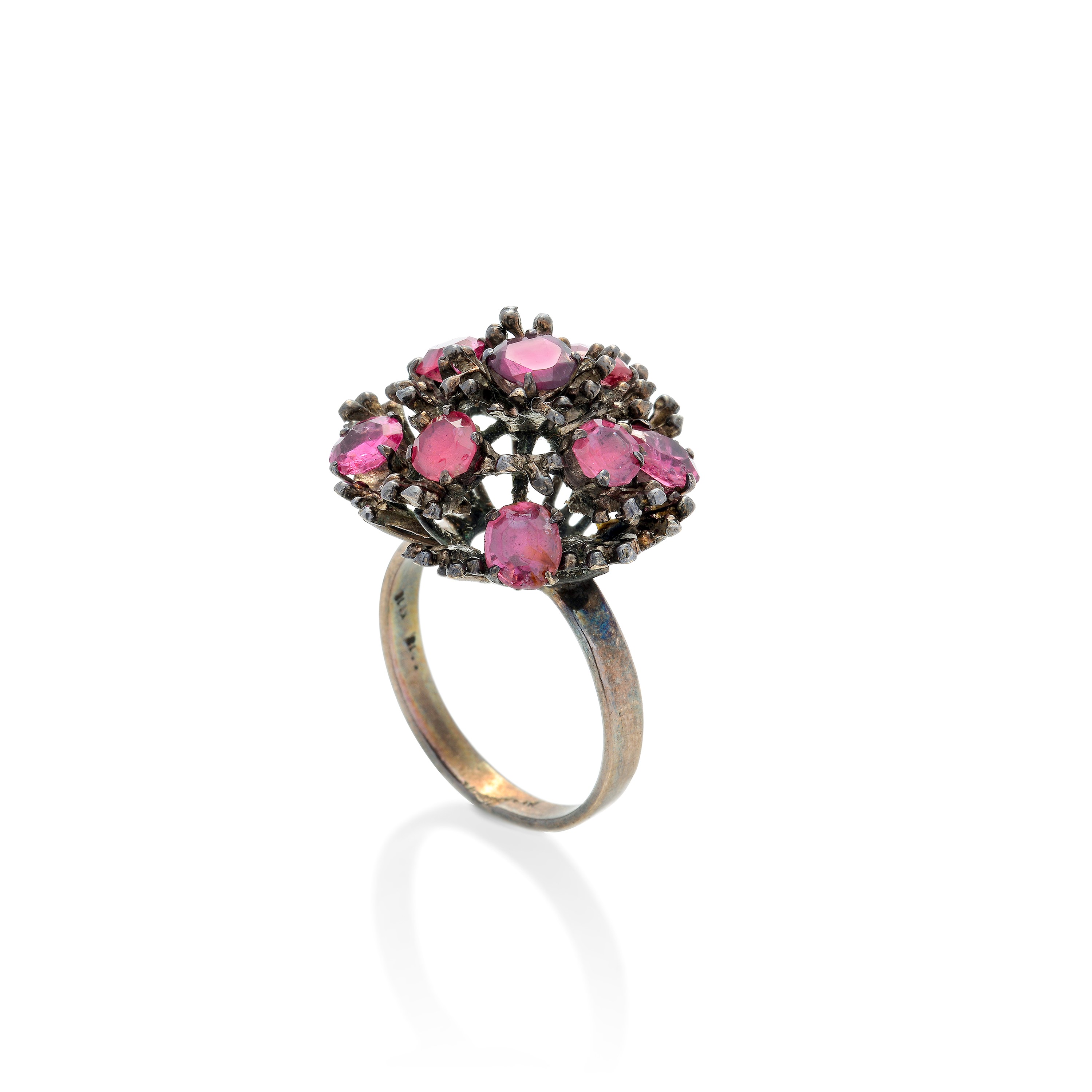 Anello in oro brunito 18 kt e spinelli rosa