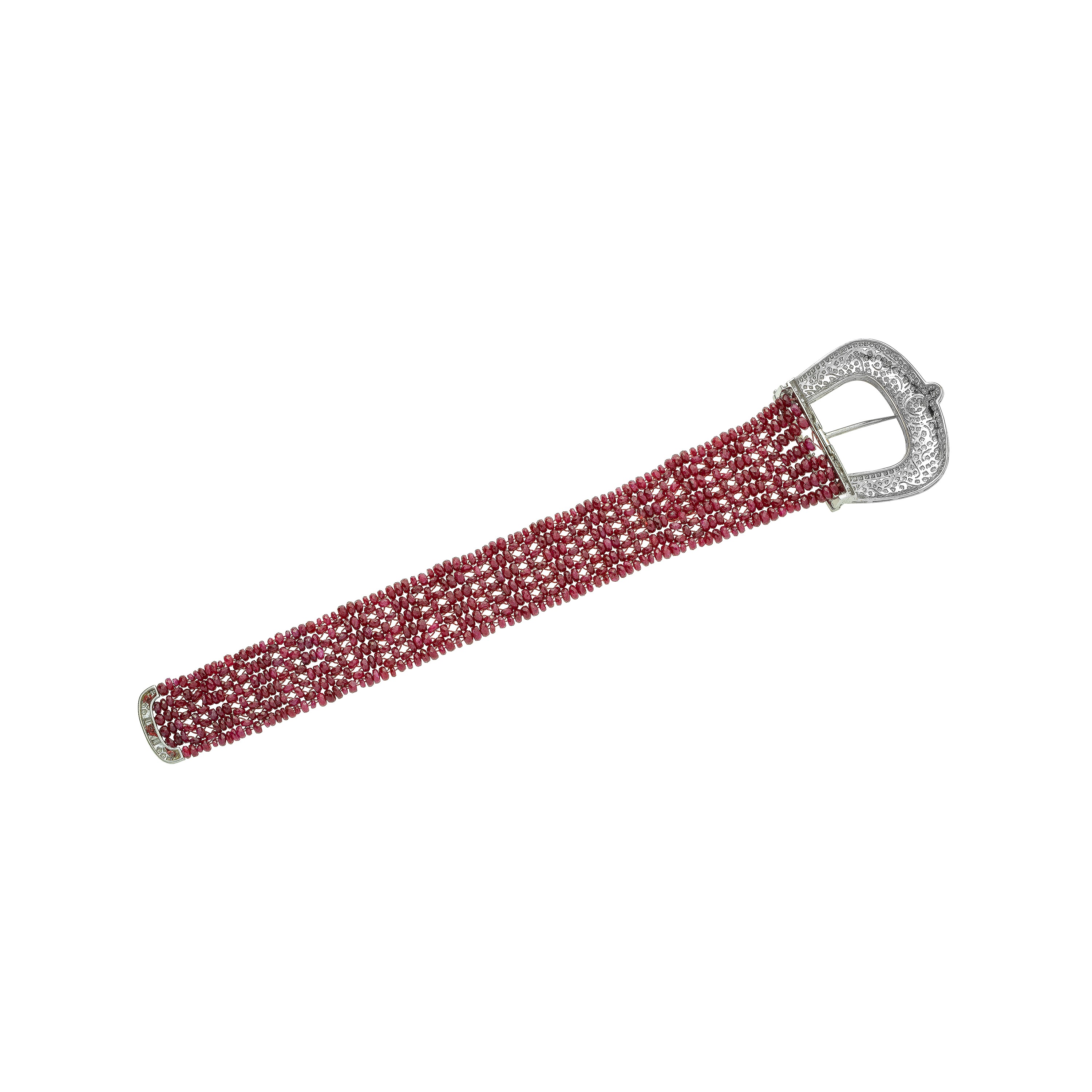 Grande bracciale a cintura in oro bianco, rubini e diamanti