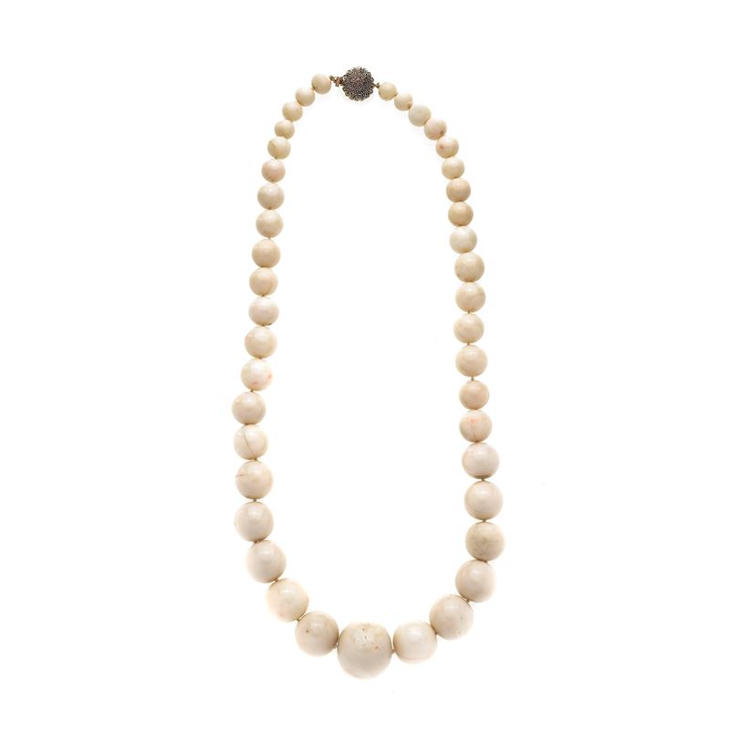 Collana in Corallo Bianco, Oro, Argento e Rubini