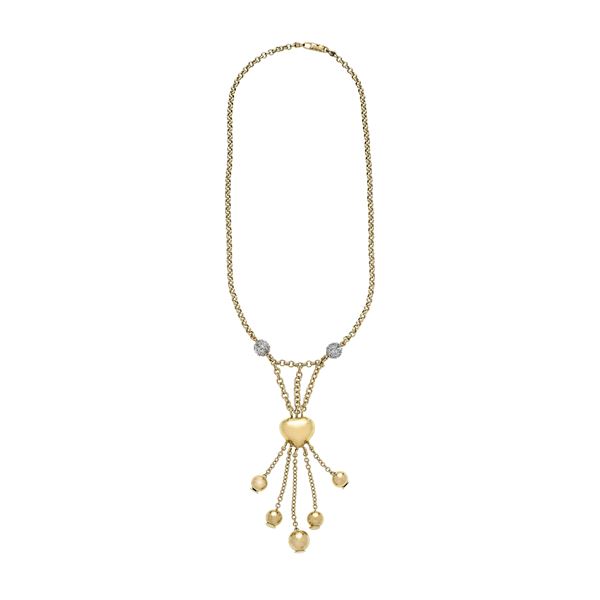 Catena a maglie in oro giallo e oro bianco con frangia pendente e boulles  (Anni Novanta)  - Asta Asta di  Gioielli Antichi, Moderni e Orologi da Polso - Curio - Casa d'aste in Firenze