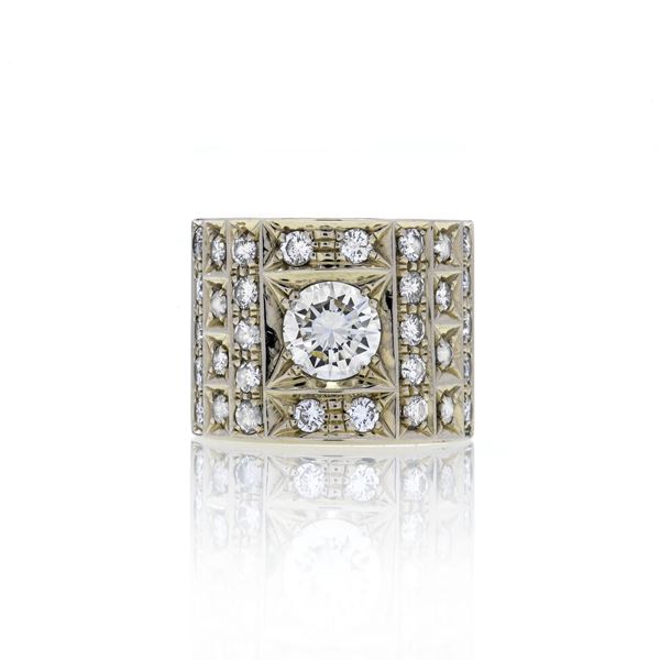 Band ring in white gold, diamonds and central diamond ct 1.10 approx