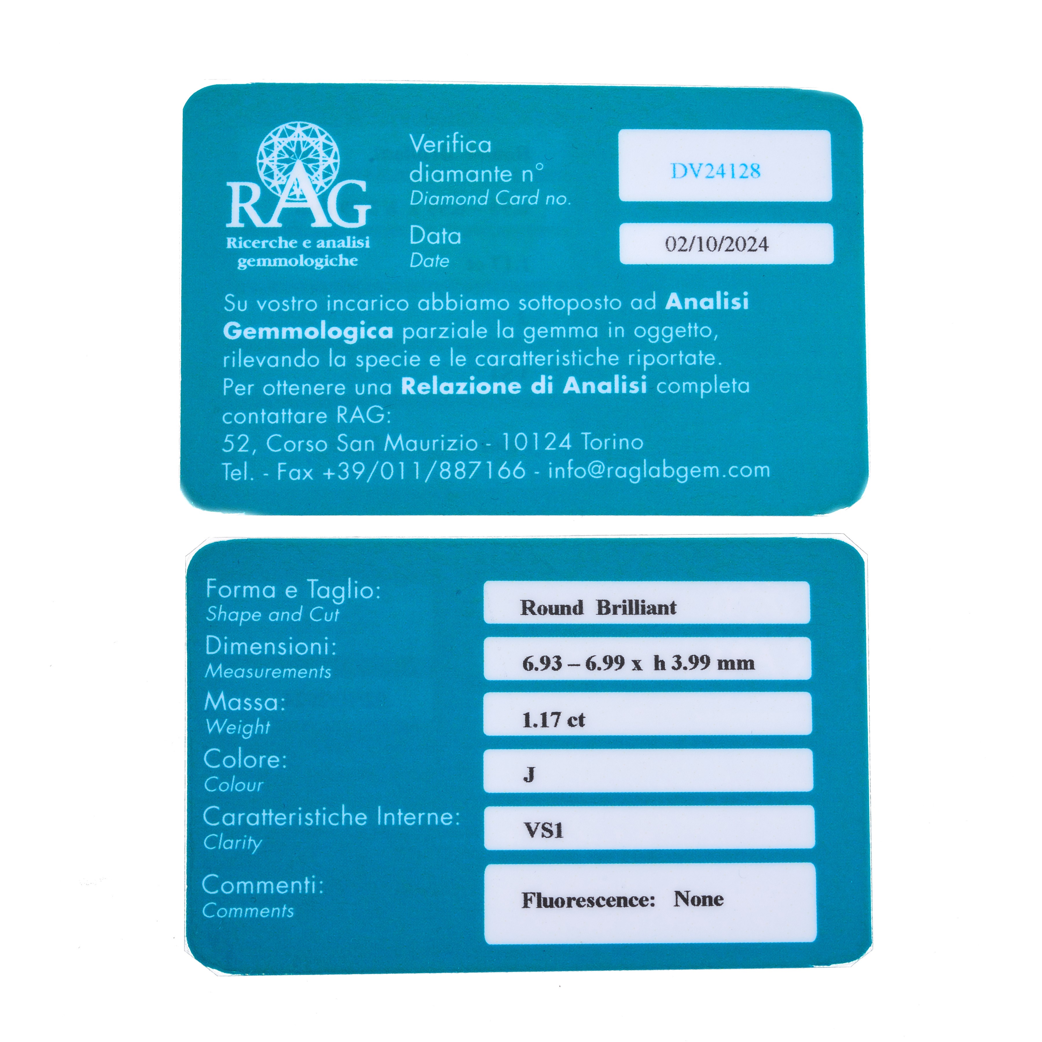 Diamante taglio brillante di ct 1.17